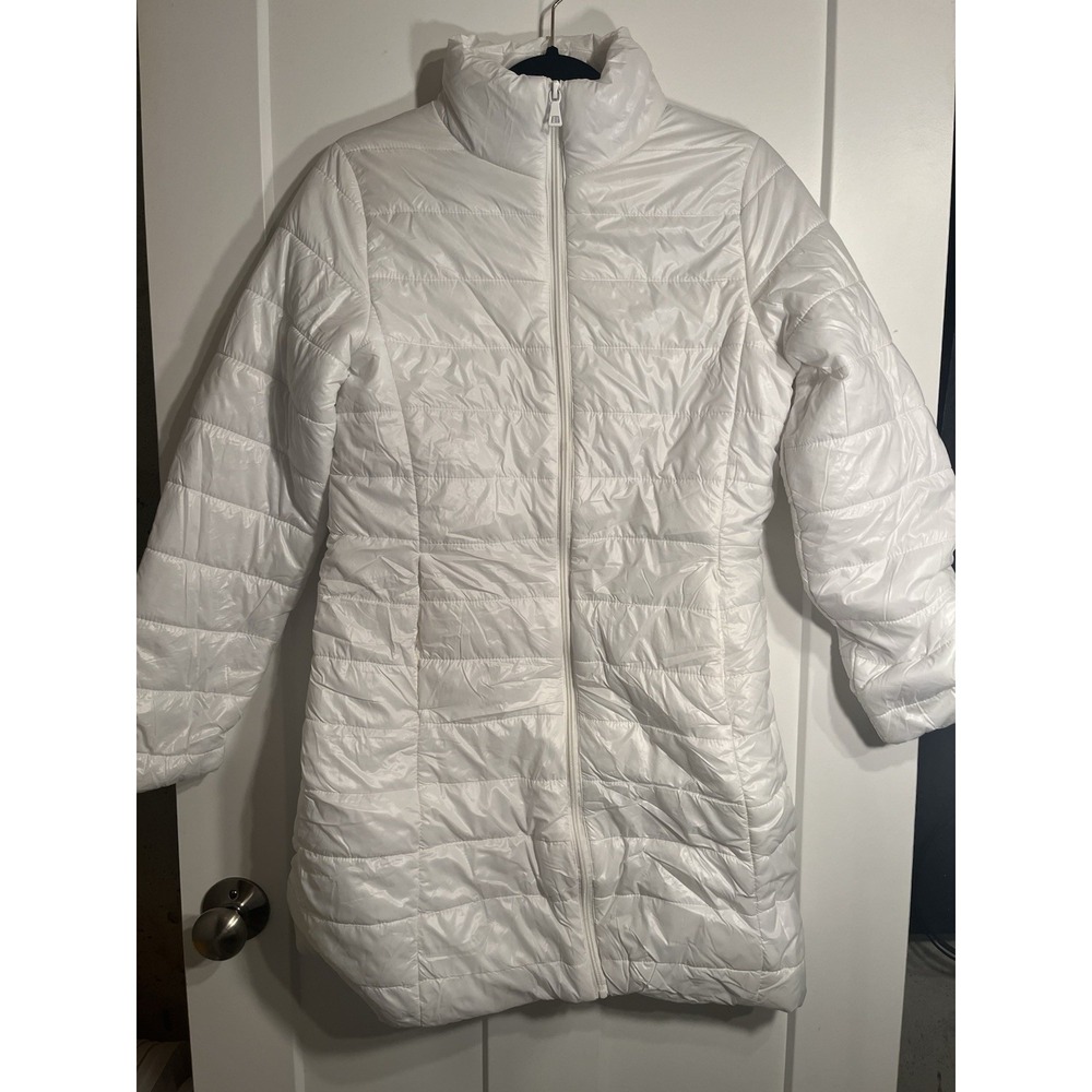 Active USA Women’s M White Longline Puffer Coat Quilted Full Zip NWT